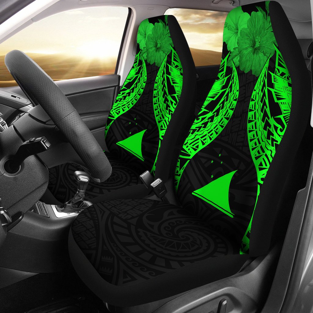 Tokelau Polynesian Car Seat Covers Pride Seal And Hibiscus Green Universal Fit Green - Polynesian Pride