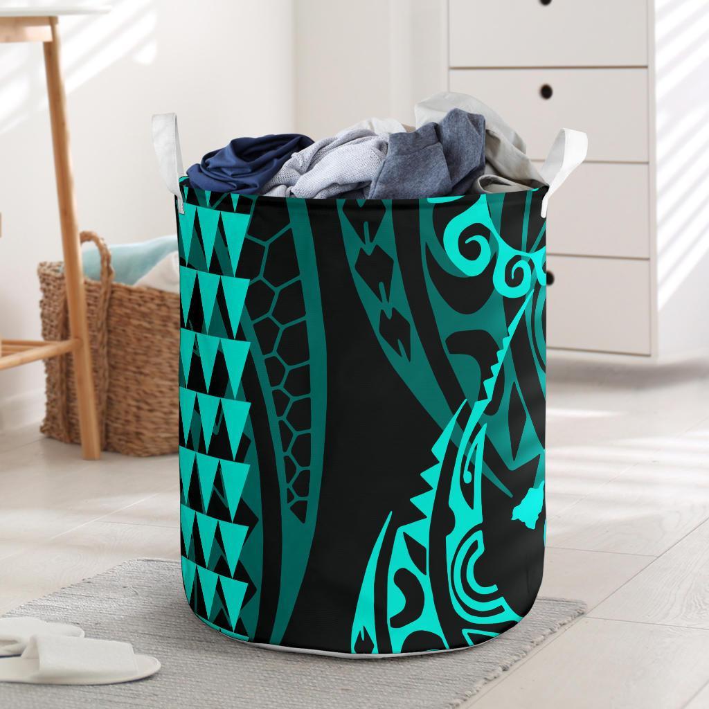 Hawaii Kakau Turquoise Polynesian Laundry Basket AH Laundry Basket - 1 One Size Turquoise - Polynesian Pride