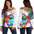 Guam Women's Off Shoulder Sweater Polynesian Hibiscus White Pattern White - Polynesian Pride