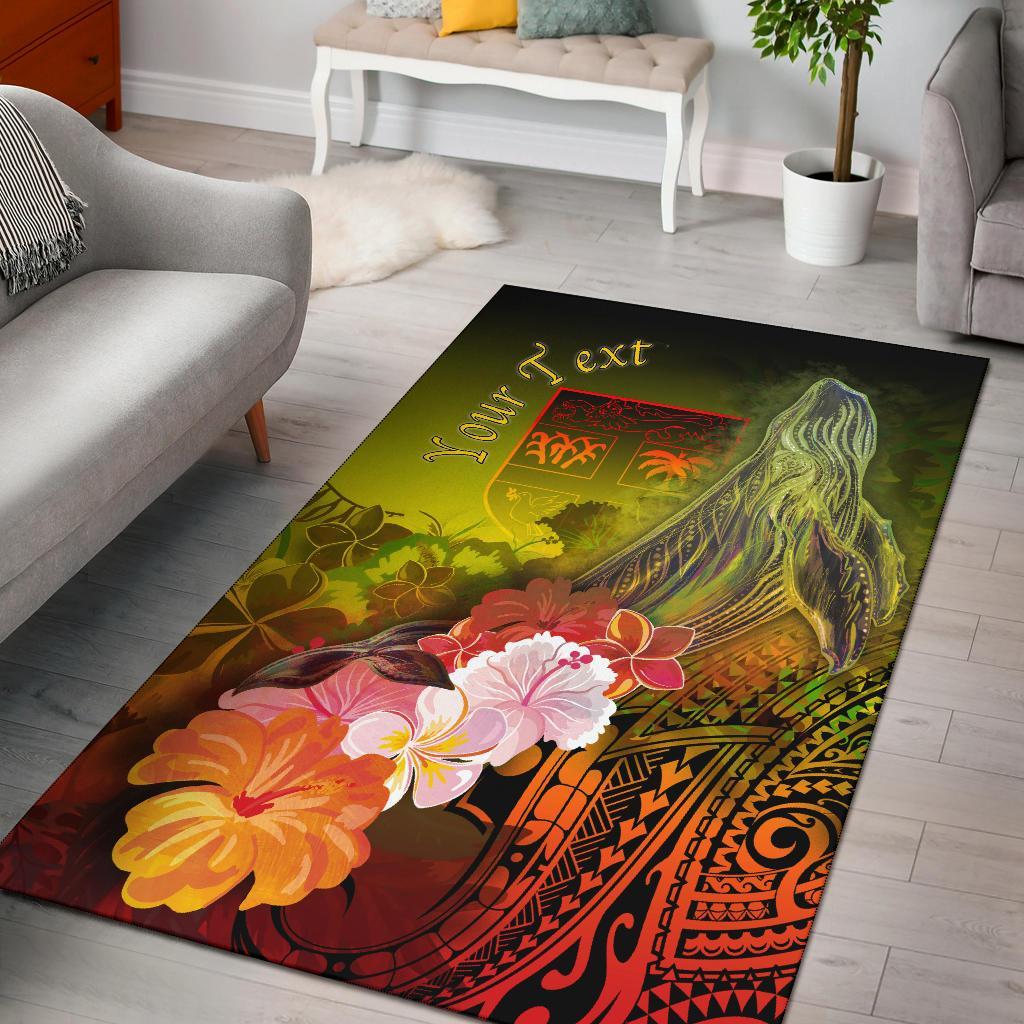 Fiji Custom Personalised Area Rug - Humpback Whale with Tropical Flowers (Yellow) Yellow - Polynesian Pride