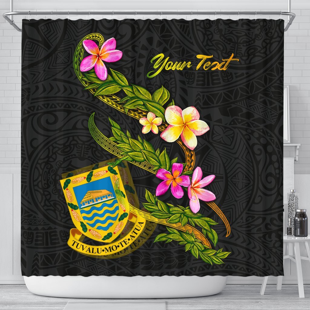 Tuvalu Polynesian Custom Persona Shower Curtain - Plumeria Tribal 177 x 172 (cm) Black - Polynesian Pride