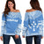 Kosrae Flag Polynesian Chief Women's Off Shoulder Sweater Blue - Polynesian Pride