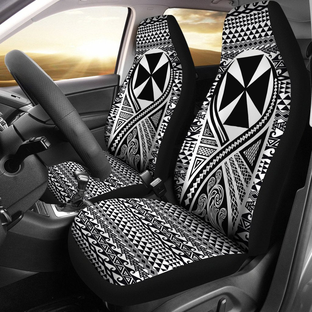 Wallis And Futuna Car Seat Cover - Wallis And Futuna Coat Of Arms Polynesian Tattoo Black Universal Fit Black - Polynesian Pride