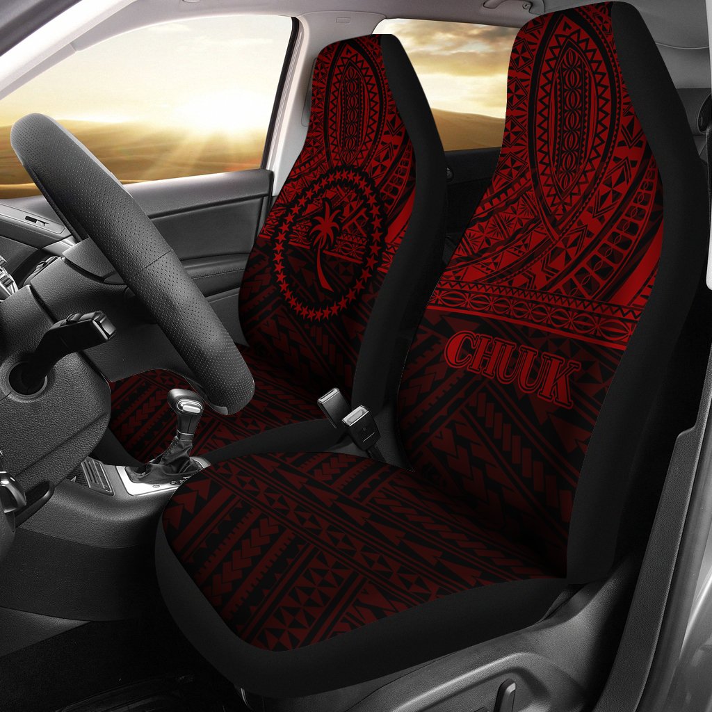 Chuuk Car Seat Covers - Chuuk Flag Black Red Version Universal Fit Red - Polynesian Pride