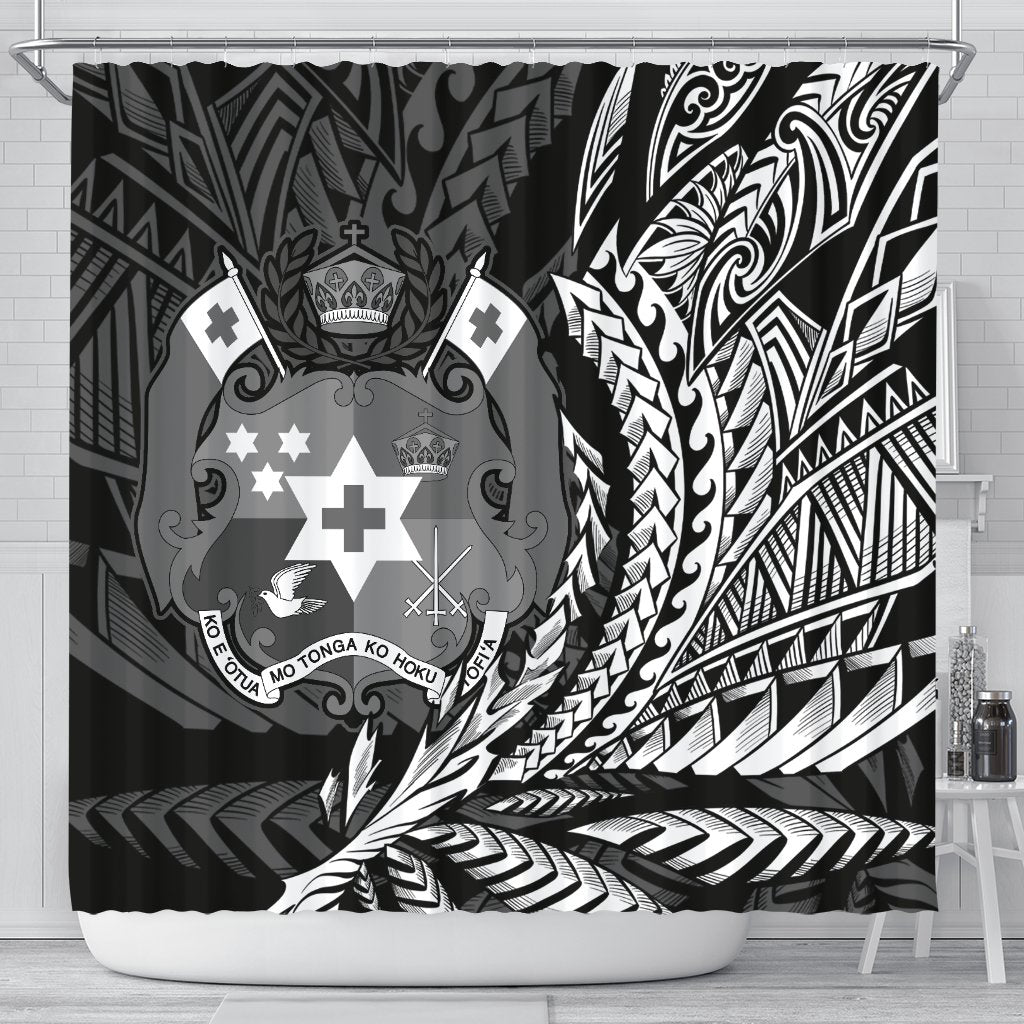 Tonga Shower Curtains - Wings Style 177 x 172 (cm) Black - Polynesian Pride