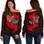 Pohnpei Women's Off Shoulder Sweater - Polynesian Hook And Hibiscus (Red) - Polynesian Pride