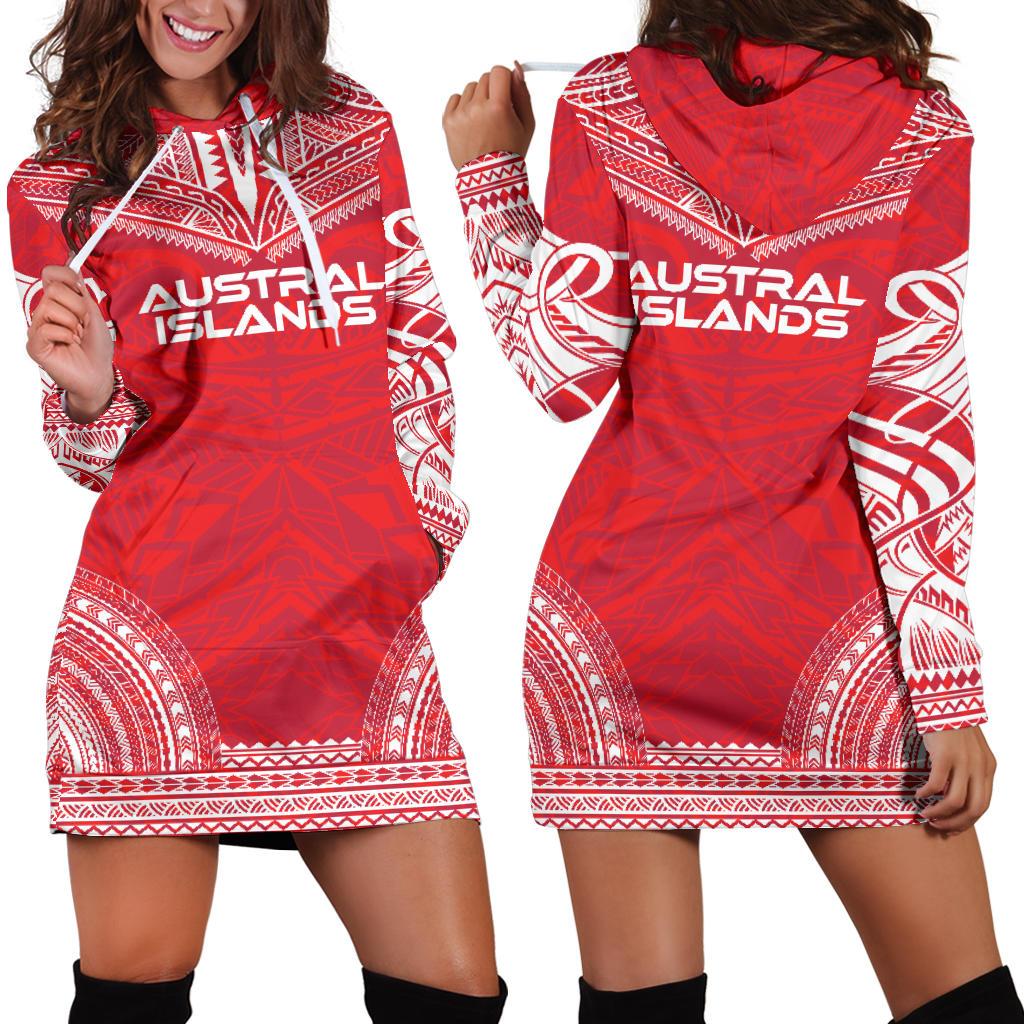 Austral Islands Women's Hoodie Dress - Polynesian Flag Chief Red - Polynesian Pride