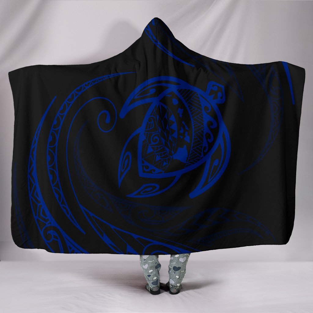 Hawaii Turtle Hooded Blanket - Blue - Frida Style Hooded Blanket Black - Polynesian Pride