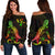 Kosrae Polynesian Women's Off Shoulder Sweater - Turtle With Blooming Hibiscus Reggae Art - Polynesian Pride