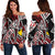 Papua New Guinea Women's Off Shoulder Sweaters - Tribal Flower Special Pattern Red Color Red - Polynesian Pride