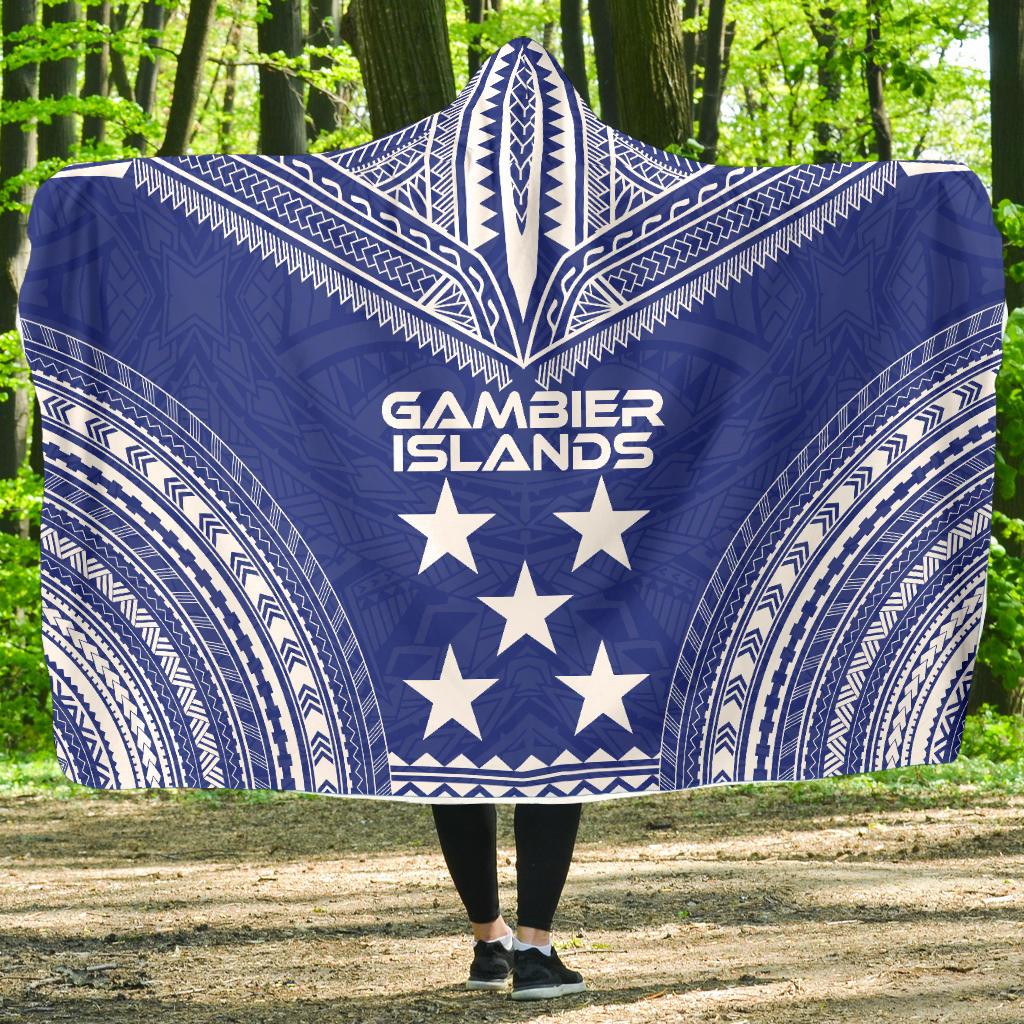 Gambier Islands Flag Polynesian Chief Hooded Blanket Hooded Blanket Blue - Polynesian Pride