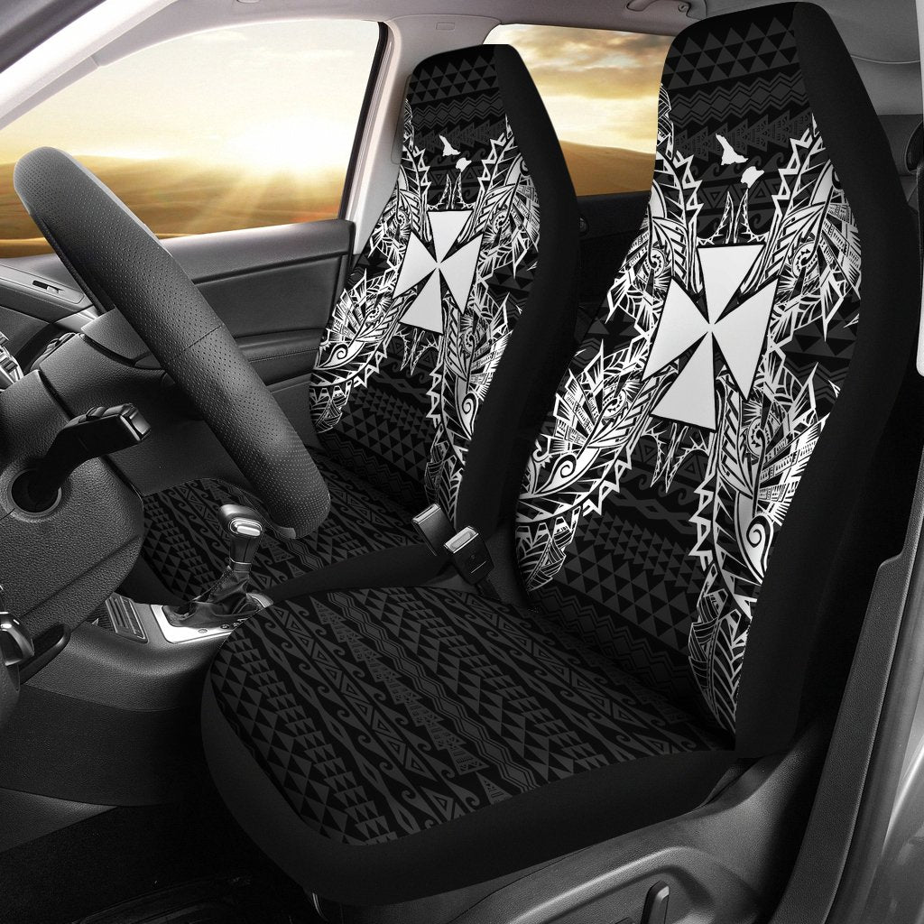 Wallis And Futuna Car Seat Cover - Wallis And Futuna Coat Of Arms Map Black Universal Fit Black - Polynesian Pride