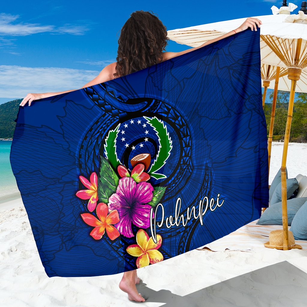 Pohnpei Micronesia Sarong - Floral With Seal Blue Women One Size Blue - Polynesian Pride