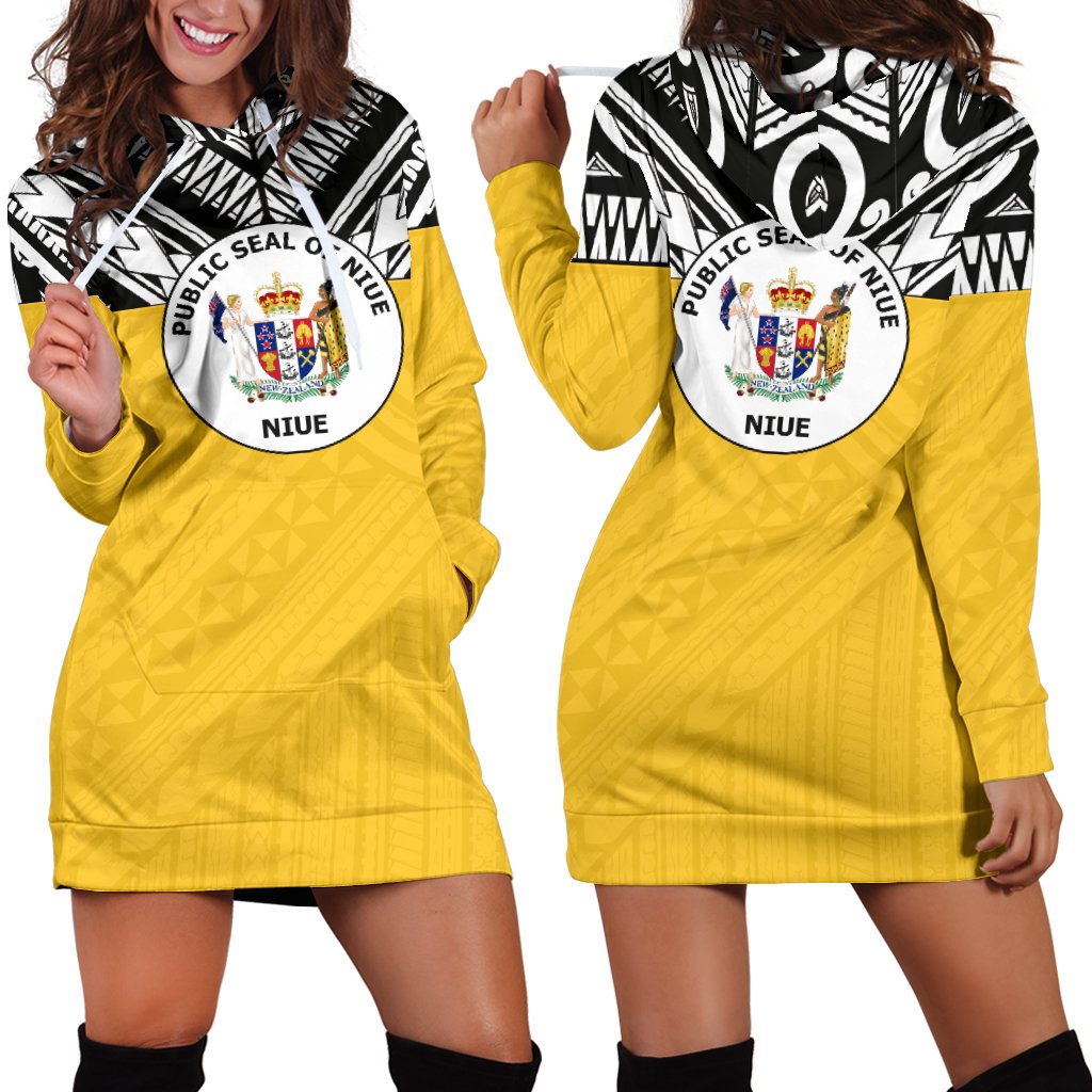 Niue Women's Hoodie Dress - Polynesian Design Yellow - Polynesian Pride