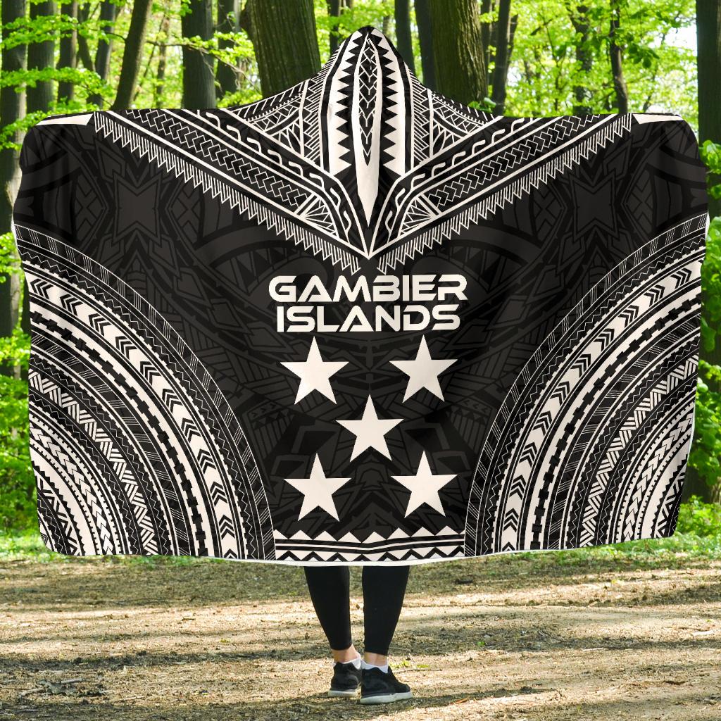 Gambier Islands Polynesian Chief Hooded Blanket - Black Version Hooded Blanket Black - Polynesian Pride