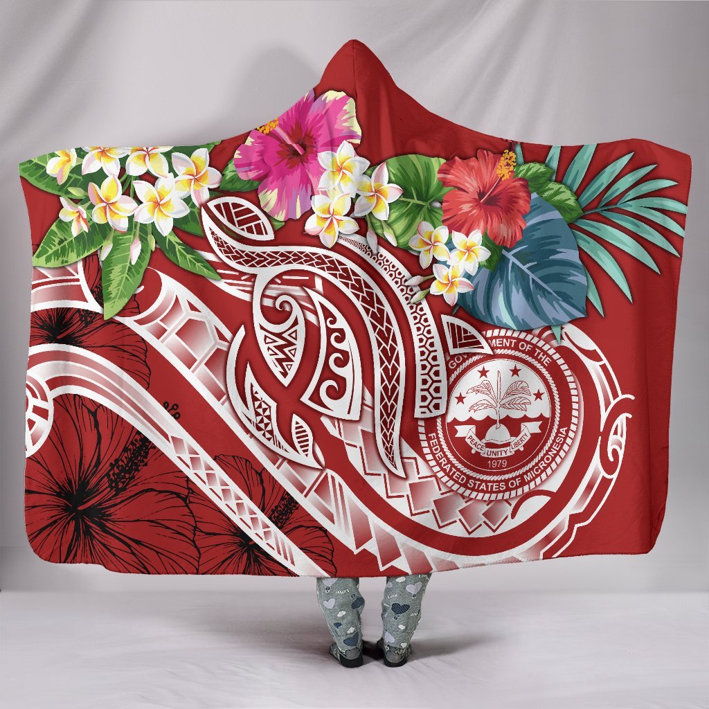 FSM Polynesian Hooded Blanket - Summer Plumeria (Red) Hooded Blanket Red - Polynesian Pride