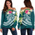 Nauru Polynesian Women's Off Shoulder Sweater - Summer Plumeria (Turquoise) Turquoise - Polynesian Pride