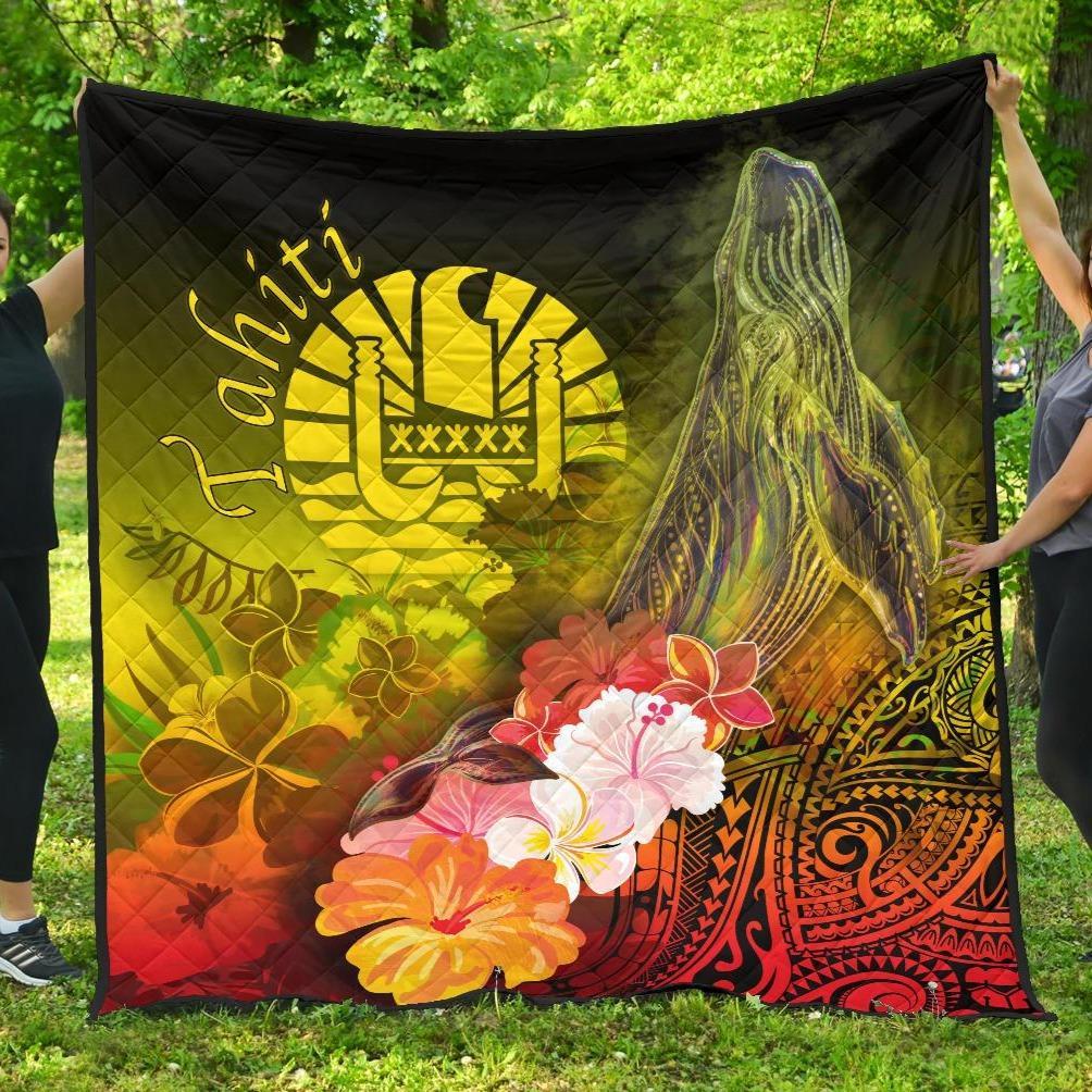 Tahiti Premium Quilt - Humpback Whale with Tropical Flowers (Yellow) Yellow - Polynesian Pride