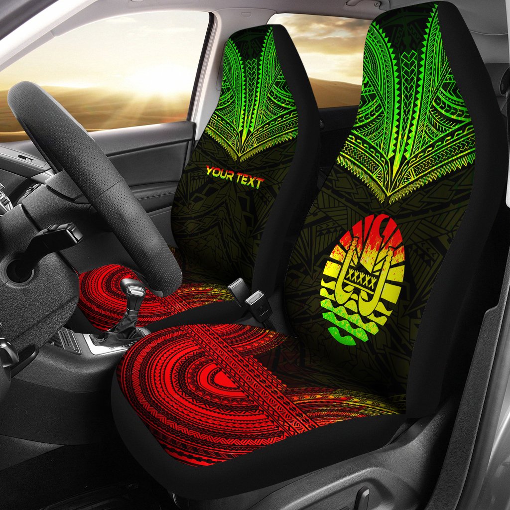 Tahiti Custom Personalised Car Seat Cover - Tahiti Flag Polynesian Chief Tattoo Reggae Version Universal Fit Reggae - Polynesian Pride