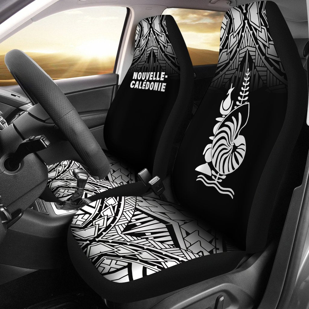 New Caledoni Car Seat Covers - New Caledoni Coat Of Arms Polynesian Tattoo Fog Black Universal Fit Black - Polynesian Pride