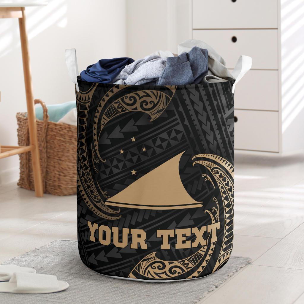 Tokelau Polynesian Custom Personalised Laundry Basket - Gold Tribal Wave One Style One Size Black - Polynesian Pride