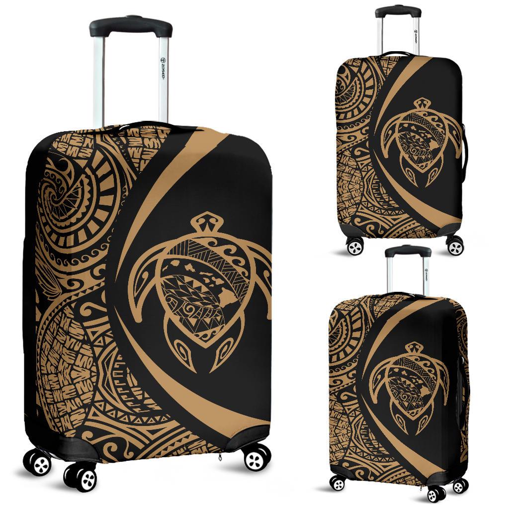 Hawaii Turtle Map Polynesian Luggage Cover - Gold - Circle Style Gold - Polynesian Pride