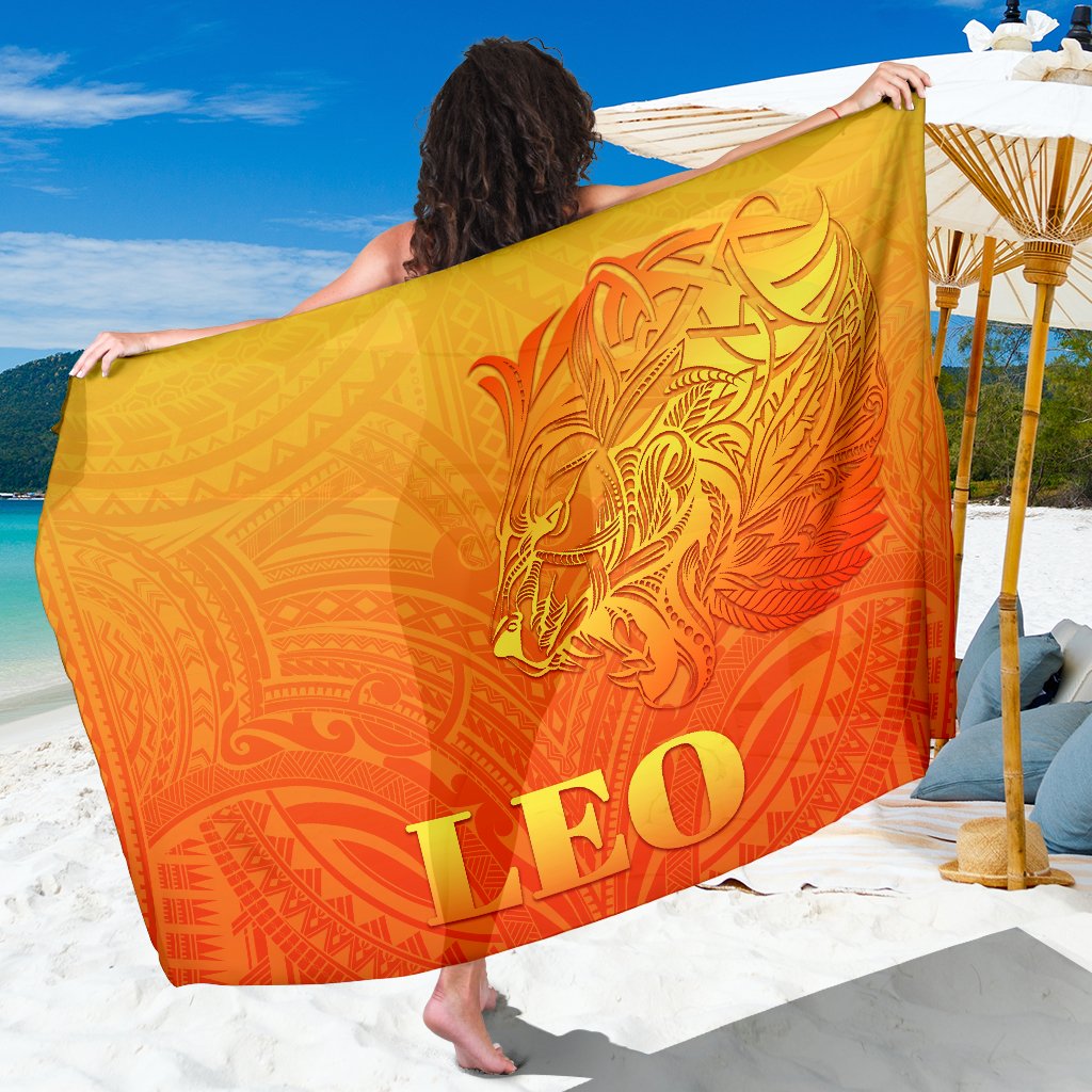 Sun In Leo Zodiac Sarong Polynesian Tattoo Simple - Orange Sarong One Size Orange - Polynesian Pride