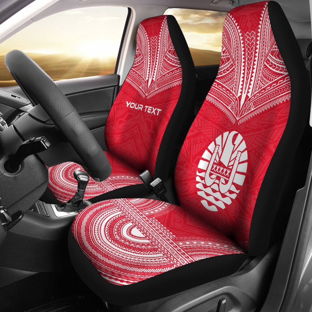 Tahiti Custom Personalised Car Seat Cover - Tahiti Flag Polynesian Chief Tattoo Red Version Universal Fit Red - Polynesian Pride