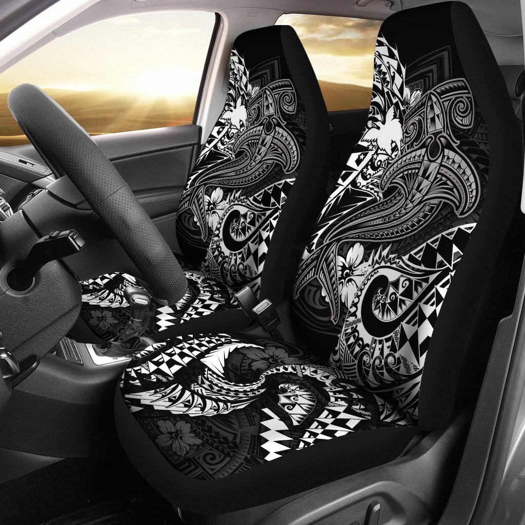 Papua New Guinea Car Seat Covers - White Shark Polynesian Tattoo Universal Fit White - Polynesian Pride