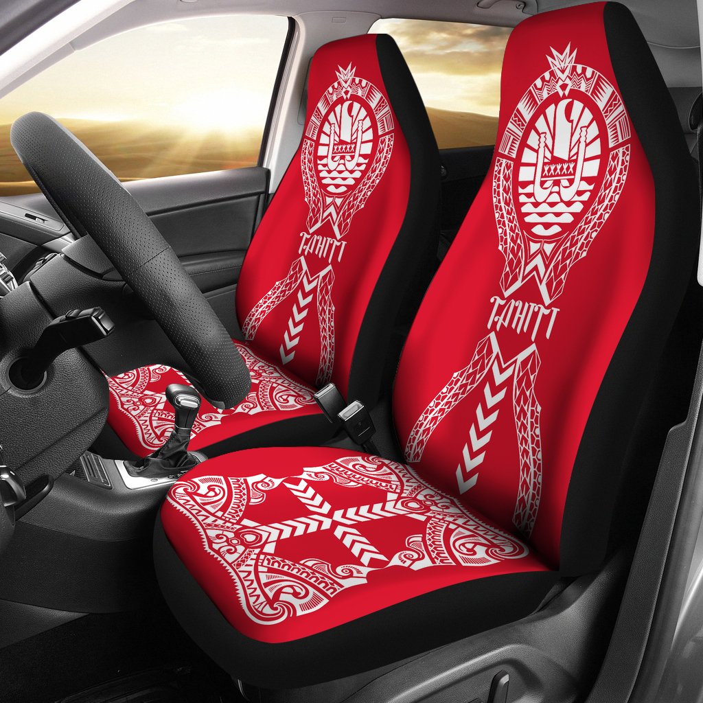 Tahiti Car Seat Covers - Tahiti Flag Polynesian Tribal Red White Universal Fit Red - White - Polynesian Pride