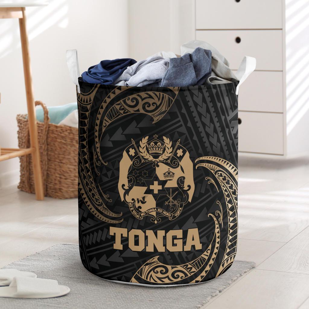 Tonga Polynesian Laundry Basket - Gold Tribal Wave One Style One Size Black - Polynesian Pride