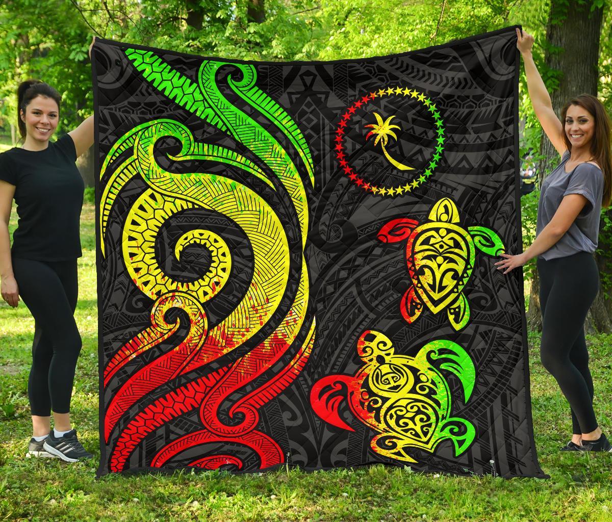 Chuuk Micronesian Premium Quilt - Reggae Tentacle Turtle - Polynesian Pride