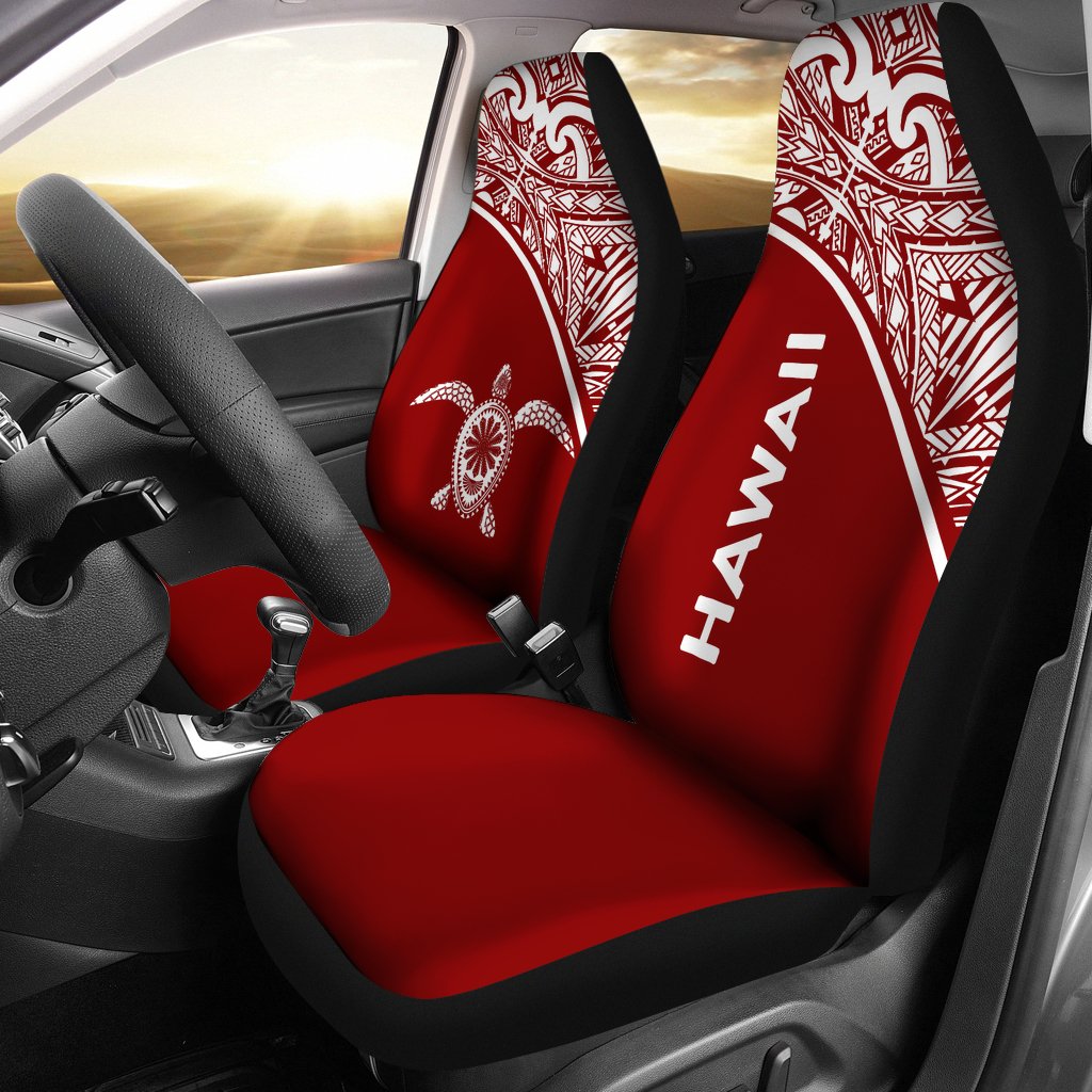 Hawaii Car Seat Covers - Polynesian Turtle Tattoo Red Curve Universal Fit Red - Polynesian Pride