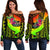 American Samoa Women's Off Shoulder Sweater - Polynesian Hook And Hibiscus (Raggae) - Polynesian Pride