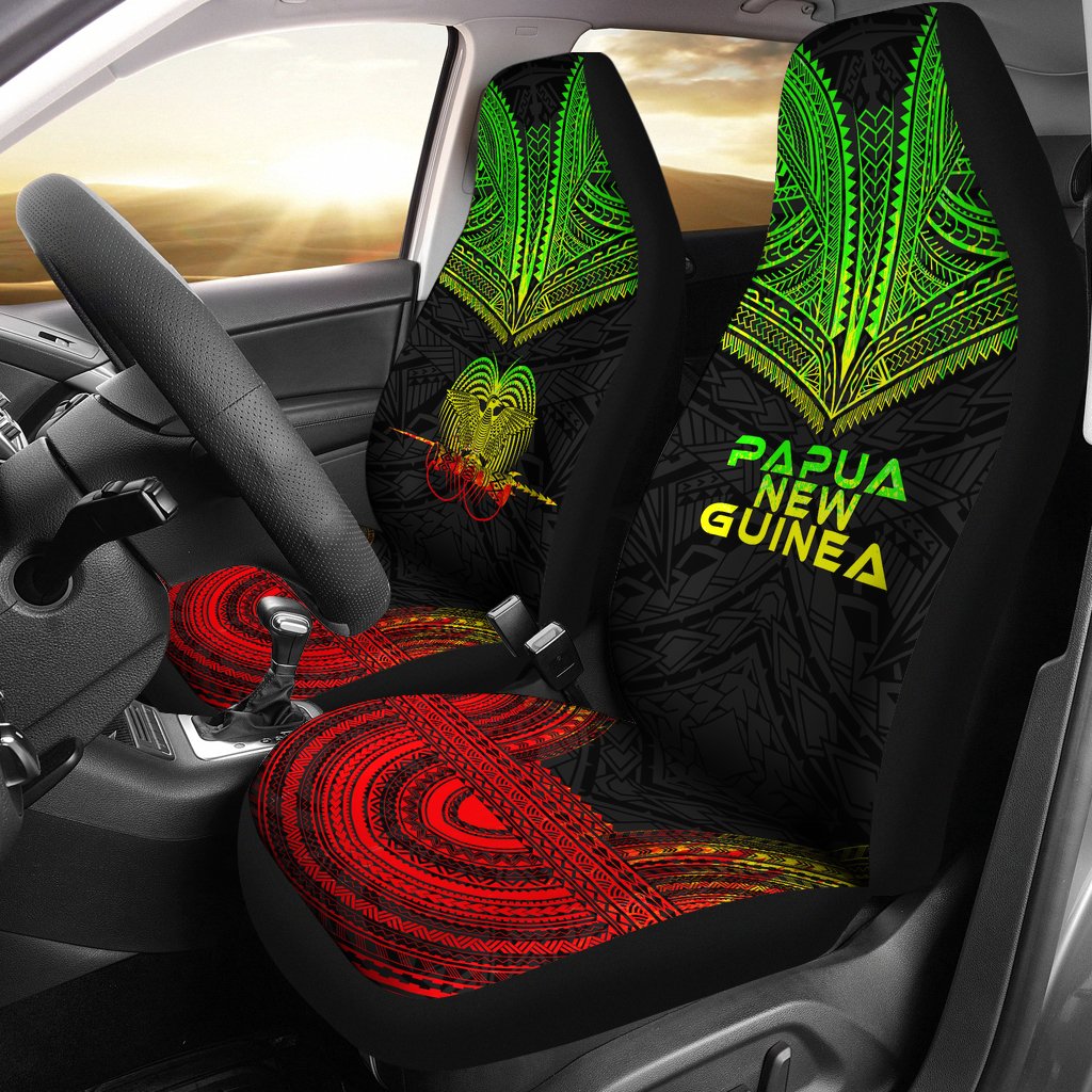 Papua New Guinea Car Seat Cover - Papua New Guinea Coat Of Arms Polynesian Chief Tattoo Reggae Version Universal Fit Reggae - Polynesian Pride