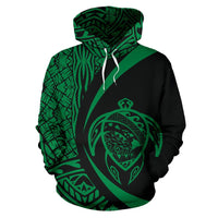 Polynesian Turtle Map of Hawaii Hoodie Green Circle Style - Polynesian Pride