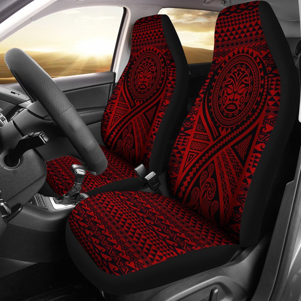 Hawaii Car Seat Covers - Tiki Face Tattoo Red Universal Fit Red - Polynesian Pride