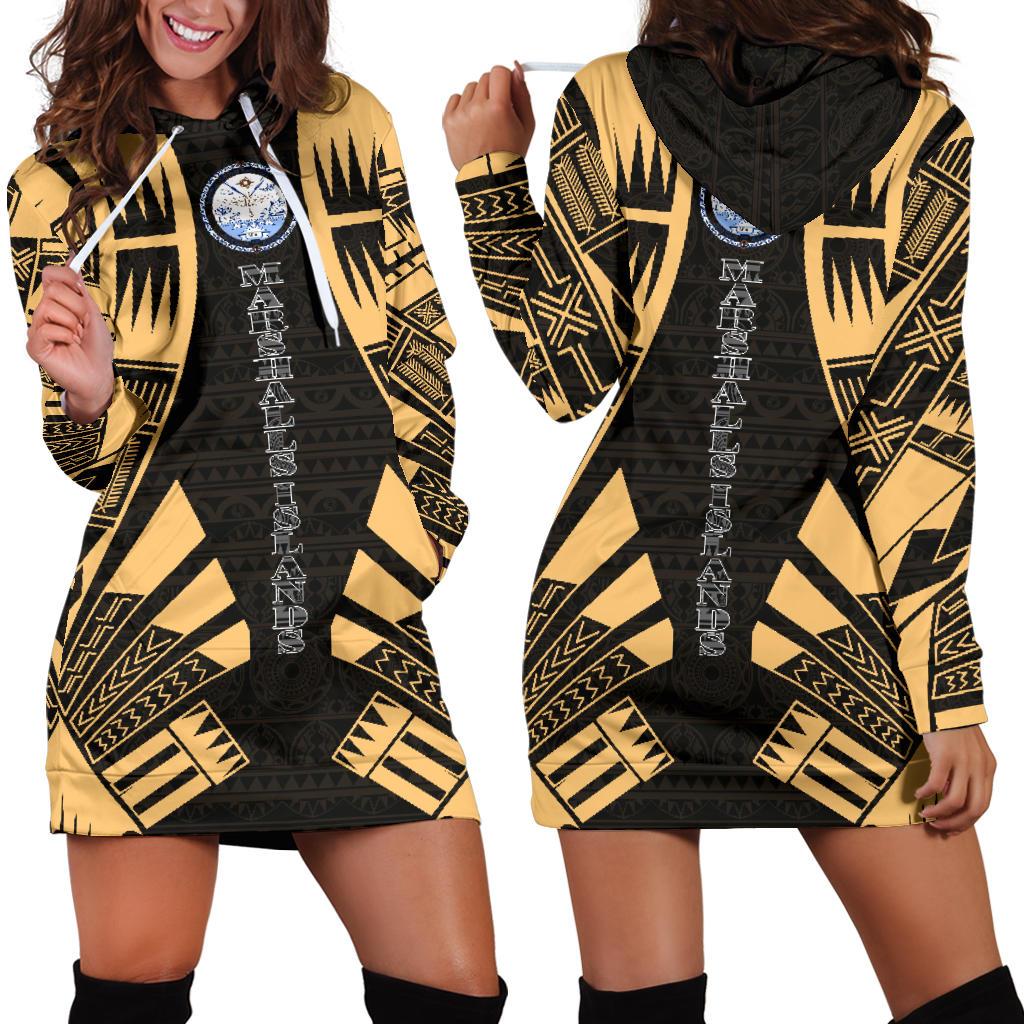 Marshall Islands Hoodie Dress - Polynesian Tattoo Gold Gold - Polynesian Pride