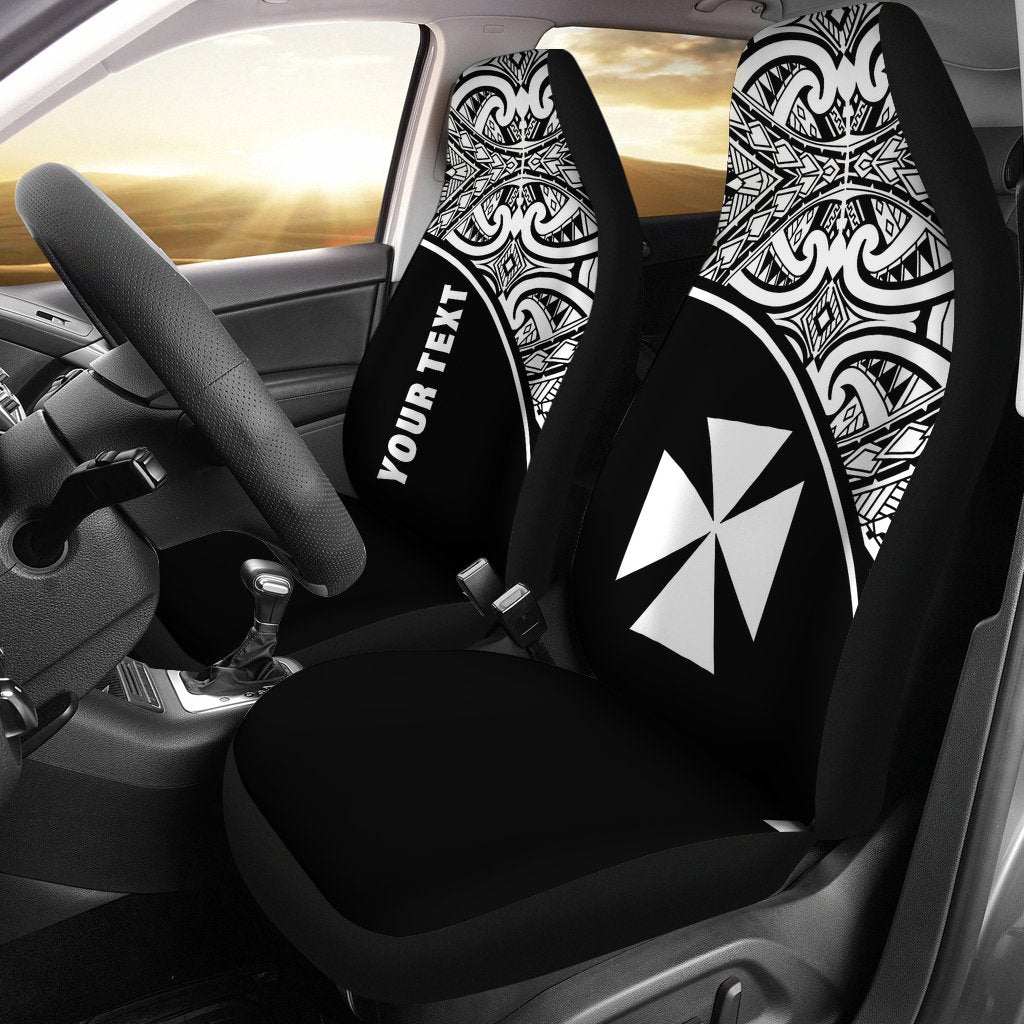 Wallis and Futuna Custom Personalised Car Seat Covers - Wallis and Futuna Coat Of Arms Polynesian White Curve Universal Fit Black - Polynesian Pride