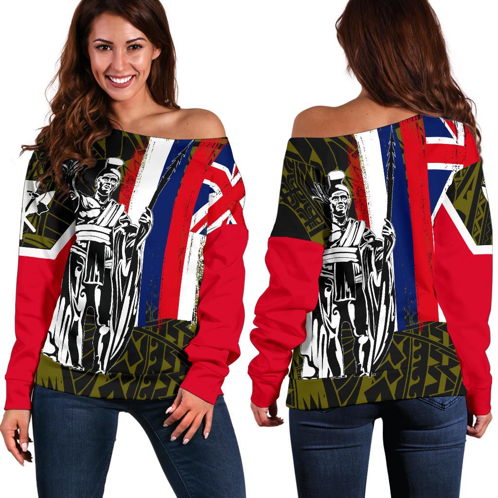 Hawaii Flag Flag Polynesian Women's Off Shoulder Sweater - Yellow Yellow - Polynesian Pride