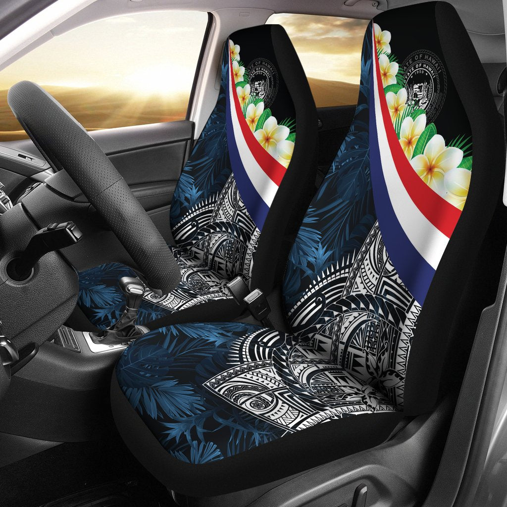 Polynesian Hawaii Car Seat Covers - Hawaii Seal With Plumeria Style Universal Fit Black - Polynesian Pride