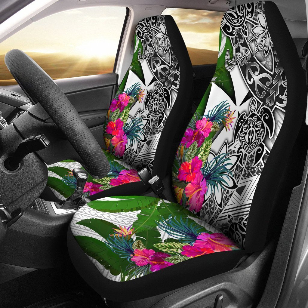 Wallis And Futuna Custom Personalised Car Seat Covers White - Turtle Plumeria Banana Leaf Universal Fit White - Polynesian Pride