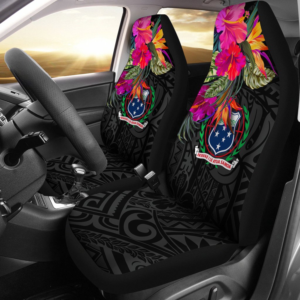 Samoa Car Seat Covers - Polynesian Hibiscus Pattern Universal Fit Black - Polynesian Pride