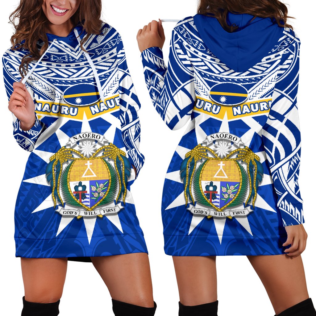 Nauru Rugby Women Hoodie Dress Symbol Star Polynesian Blue - Polynesian Pride