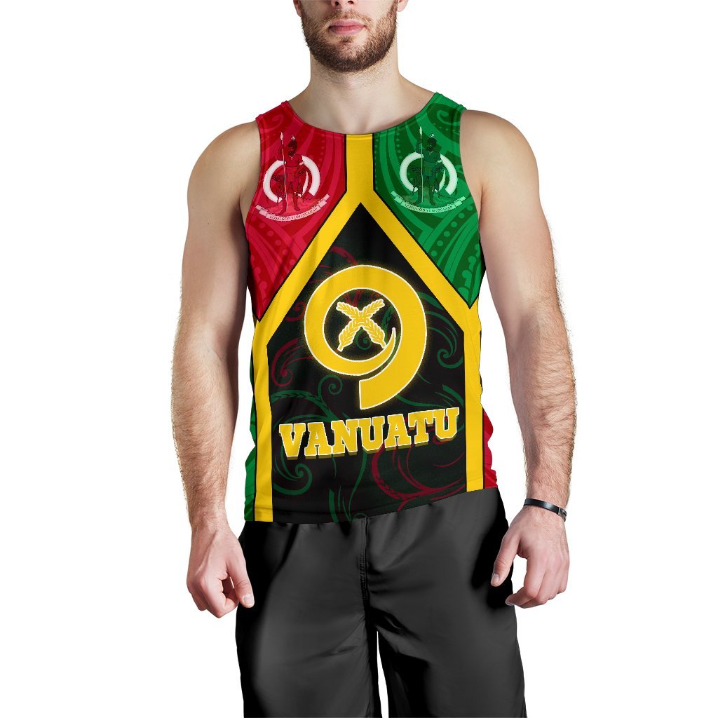 Vanuatu Polynesian Men's Tank Top - Vanuatu Flag and Coat Of Arms - Polynesian Pride