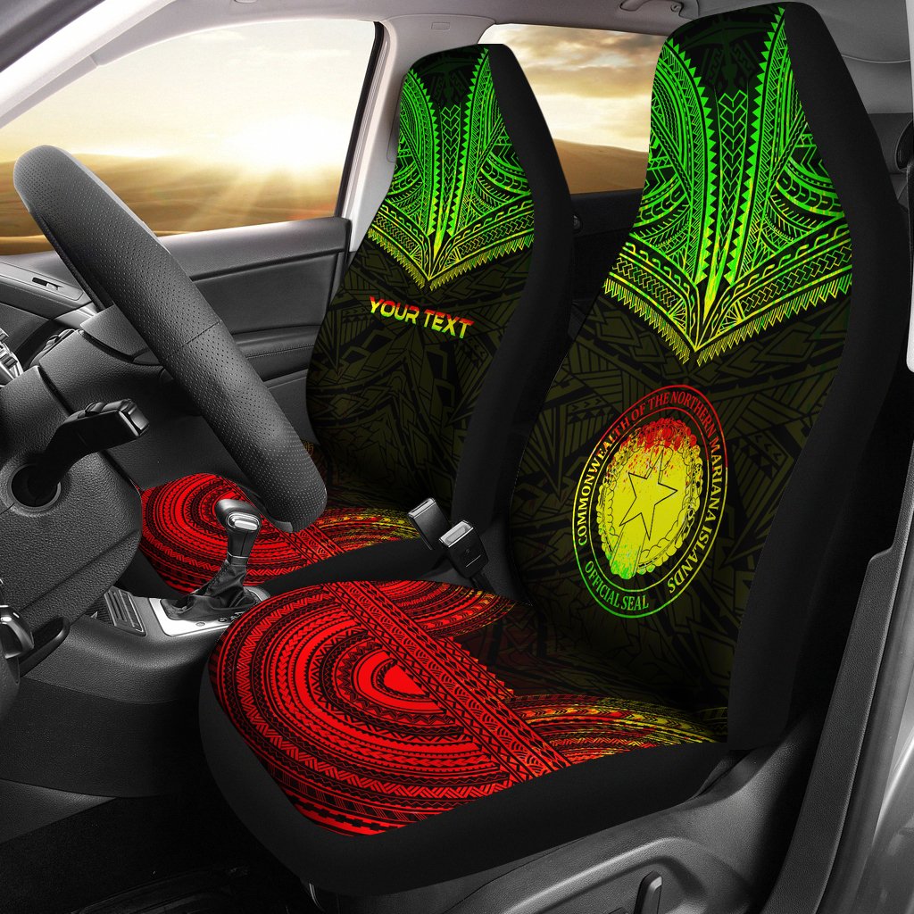 Northern Mariana Island Custom Personalised Car Seat Cover - C N M I Seal Polynesian Chief Tattoo Reggae Version Universal Fit Reggae - Polynesian Pride