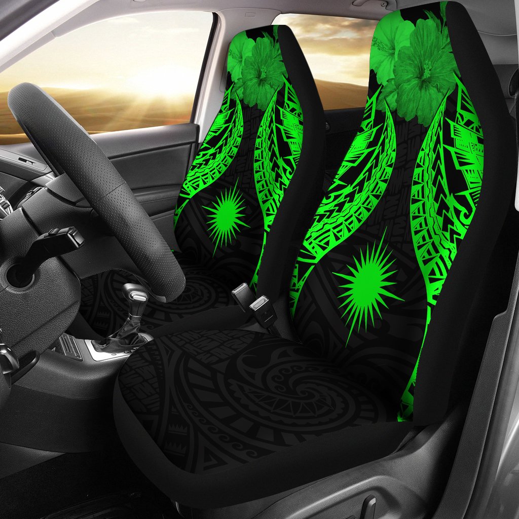 Marshall Islands Polynesian Car Seat Covers Pride Seal And Hibiscus Green Universal Fit Green - Polynesian Pride