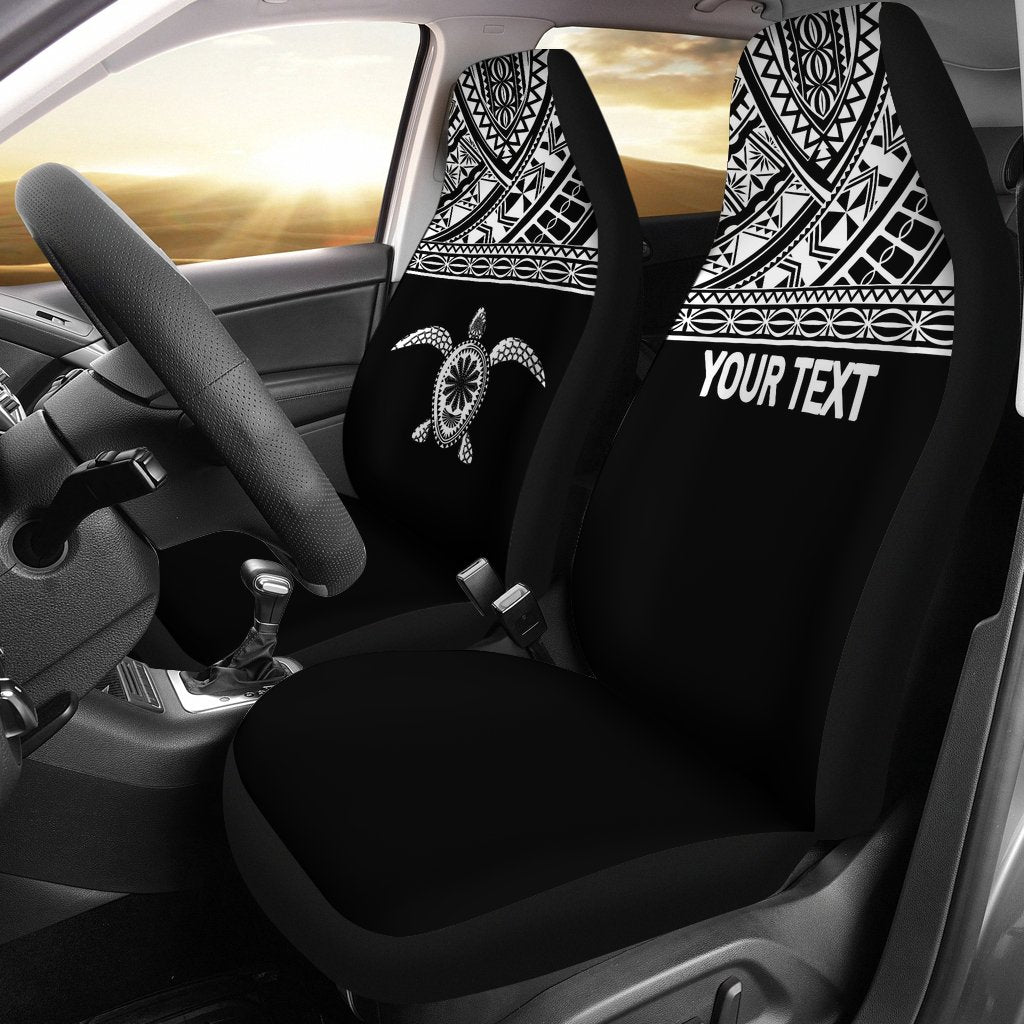 Hawaii Custom Personalised Car Seat Covers - Polynesian Turtle White Horizontal Universal Fit Black - Polynesian Pride