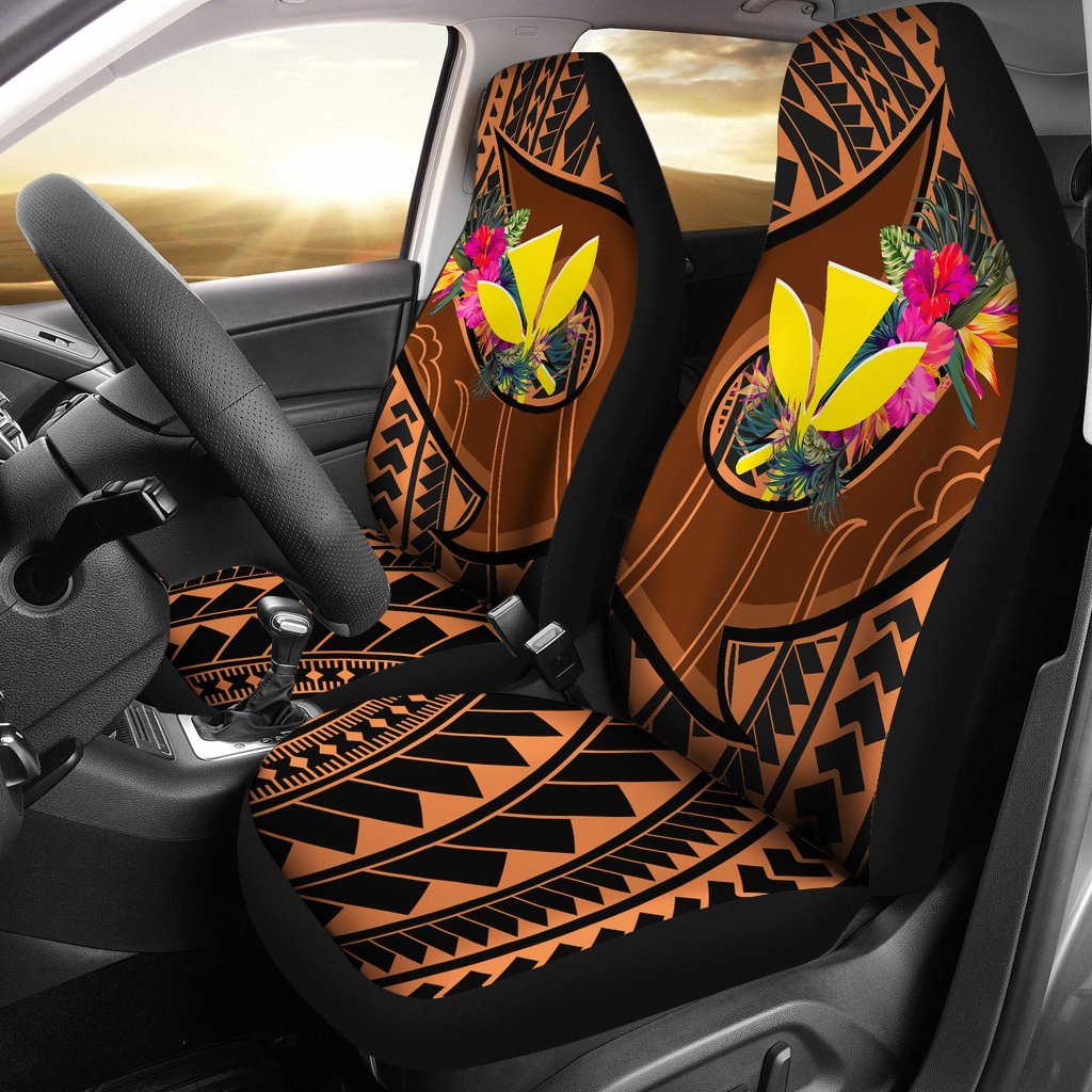 Hawaii Kanaka Maoli Car Seat Cover - Polynesian Hook And Hibiscus Universal Fit Dark Salmon - Polynesian Pride