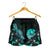 Tahiti Polynesian Women's Shorts - Turtle With Blooming Hibiscus Turquoise - Polynesian Pride